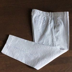 J Crew light blue seersucker Capri pants